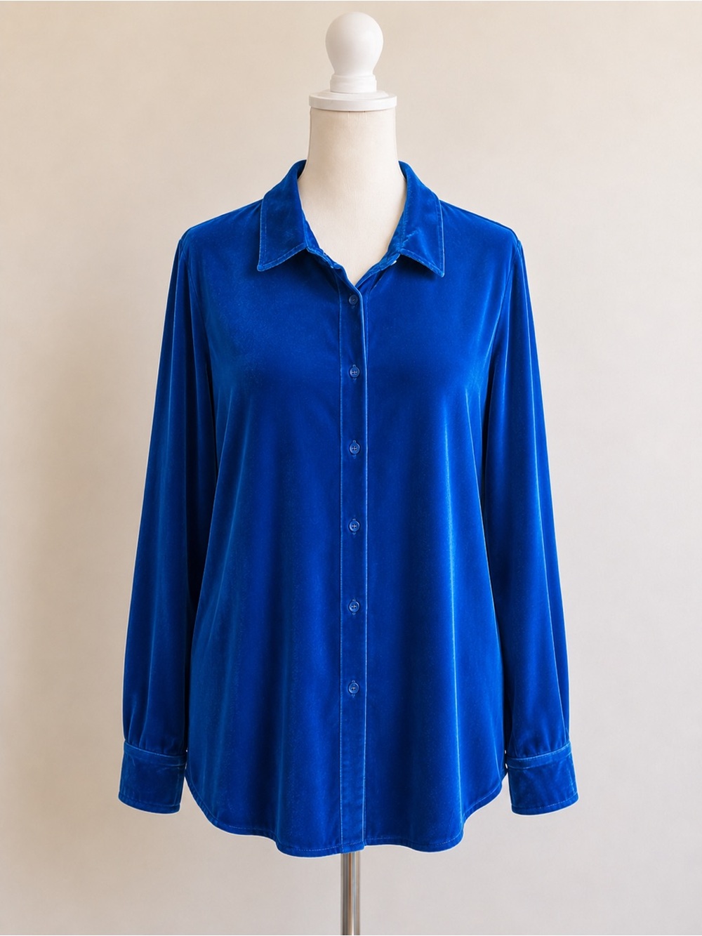 Soft Surroundings Blue Velvet Boyfriend Shirt Tunic Button Up Top Size L